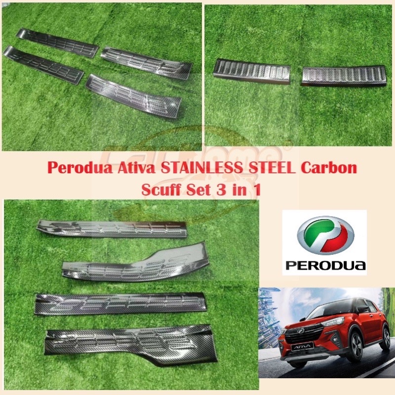 Perodua Ativa STAINLESS STEEL Carbon Scuff Set Rear Bumper Guard Side ...