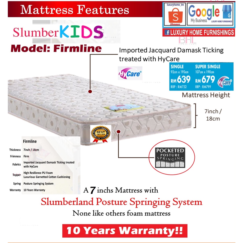 Slumberland, FirmLine, 7" Back support Spring Mattress for children