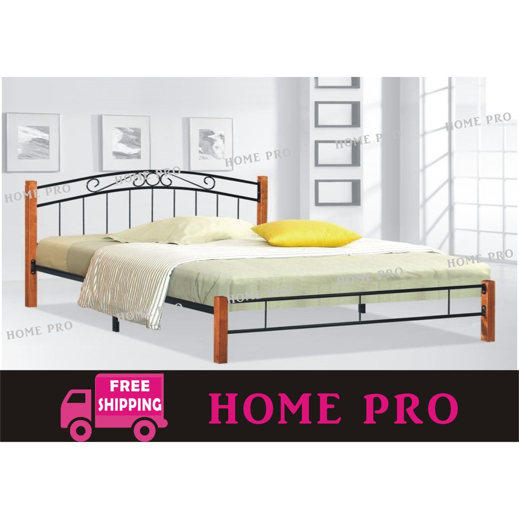 FREE SHIPPING / METAL & WOOD DOUBLE BED / QUEEN BED / BED FRAME/KATIL
