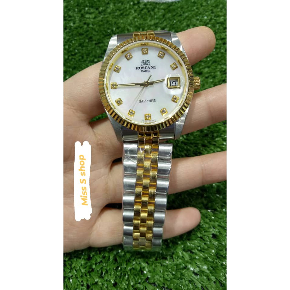 Free Shipping Roscani Watch Couple Set Stainless Steel Silver Gold Sapphire Shopee Malaysia 0563