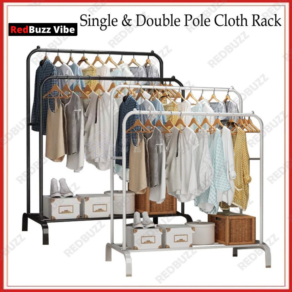 hanger tudung Single Double Pole Strong Steel Laundry Rack Cloth Hanger ...