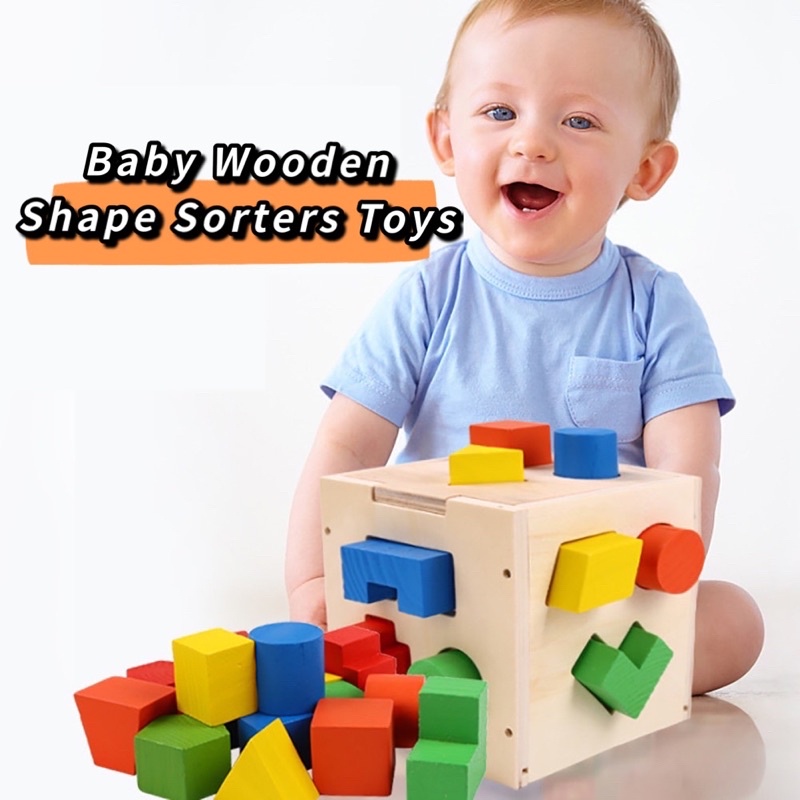 [Ready Stock]Baby Shape Sorters Wooden Toys Activity Cube Busy Cube ...