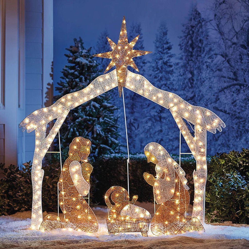 Small/Large Christmas Outdoor Decor, 50leds Light-Up 2D Metal