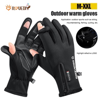 2 Finger Flip Fingerless Gloves Winter Fishing Gloves Non-slip Waterproof  Warm 