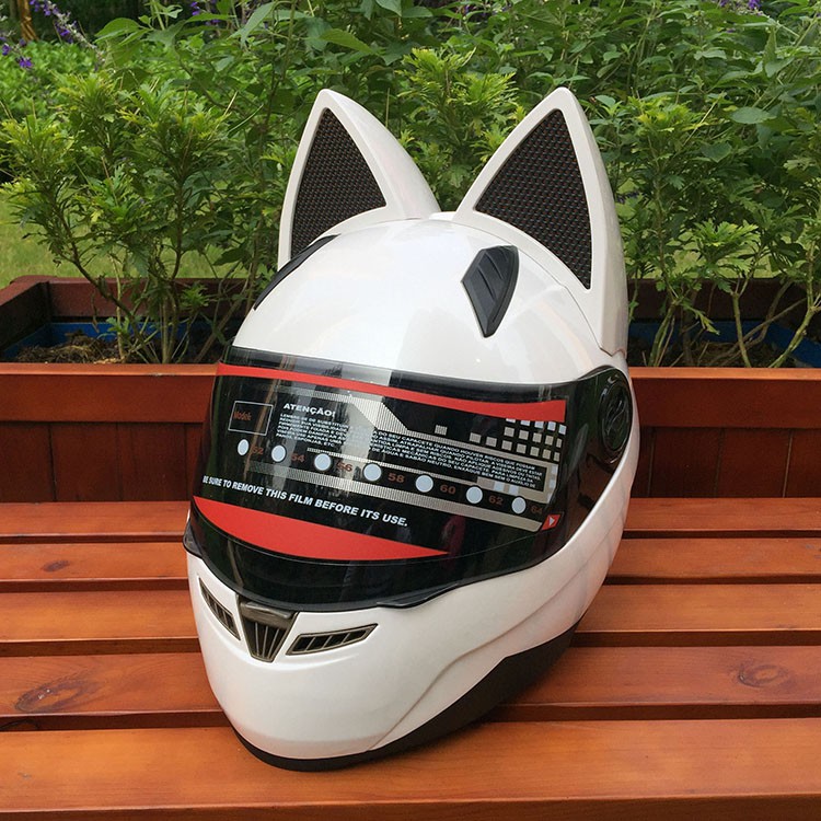 NITRINOS Ear Cat Fullface Helmet (White) | Shopee Malaysia