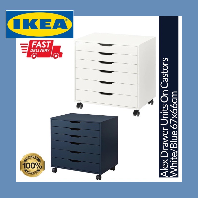 IKEA Alex Drawer Units On Castors White Blue 67x66cm Office File ...