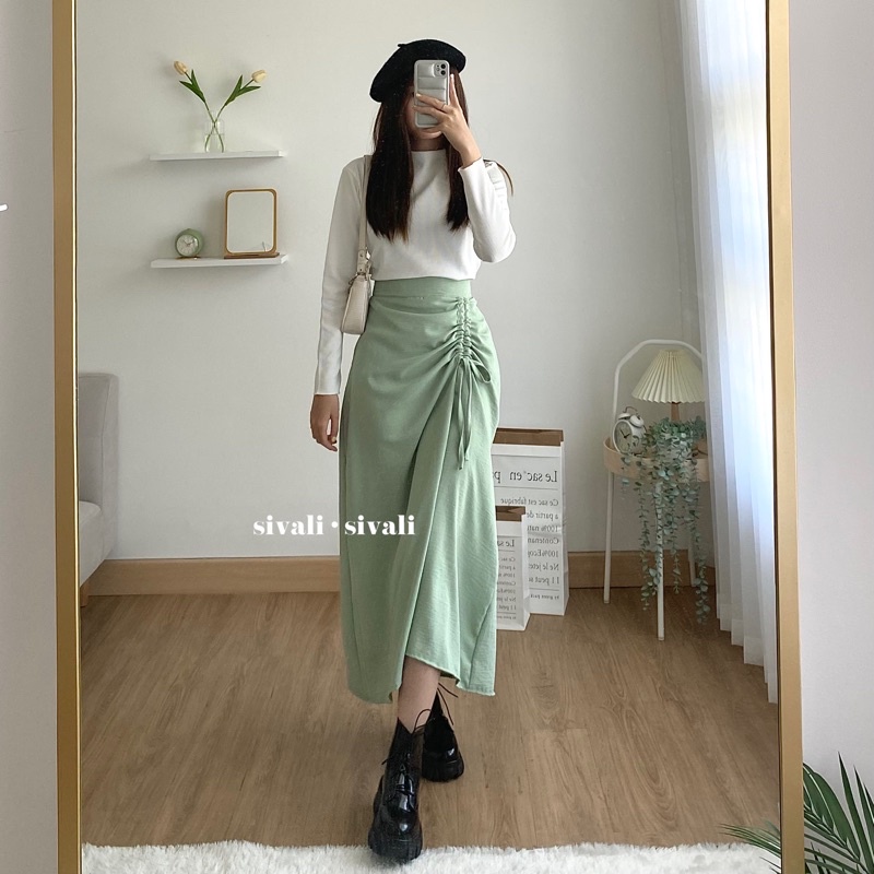 Sivali Tamara Skirt Casual Flowy Drawstring Skirt Midi Maxi Ruched Skirt Skirt Women Korean Look Shopee Malaysia