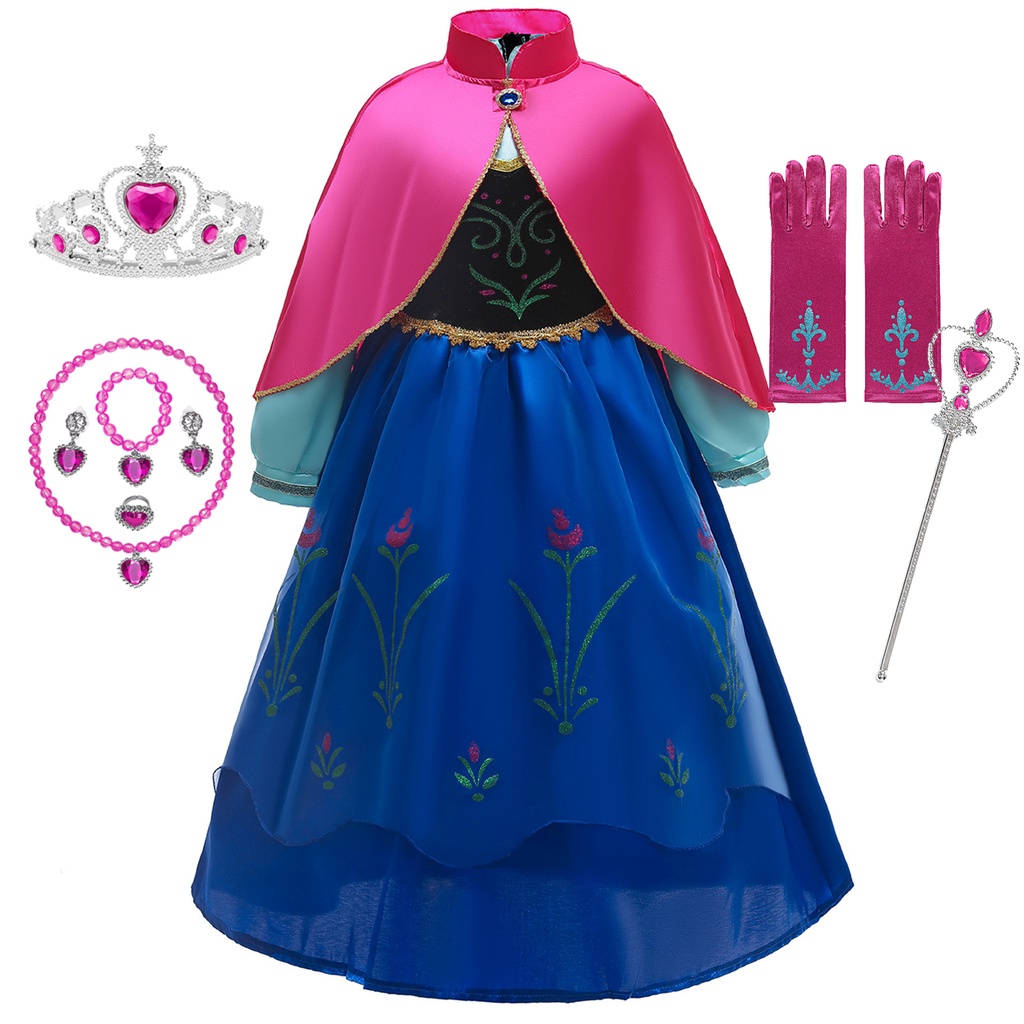 Frozen Anna Costume Kids Disney Princess Dress Birthday Party Dress Up Cosplay Halloween Costume