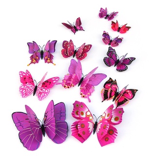 12Pcs Luminous Double Layer 3D Butterfly Wall Stickers Home Room Decor  Butterflies For Wedding Decoration Magnet Fridge Decals