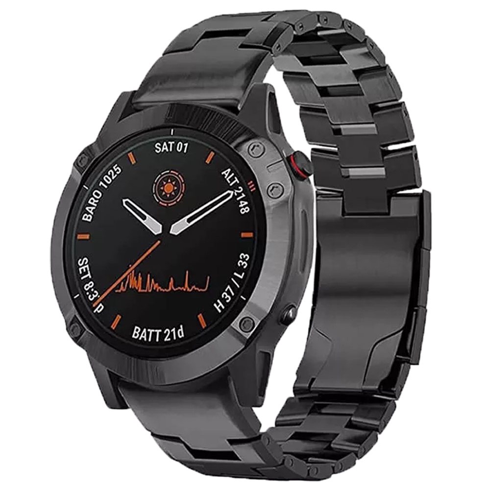 Titanium Alloy Watch Band Strap For Garmin Fenix 7X, 6, 6X Pro, 5, 5X Plus – Black, Folding Clasp