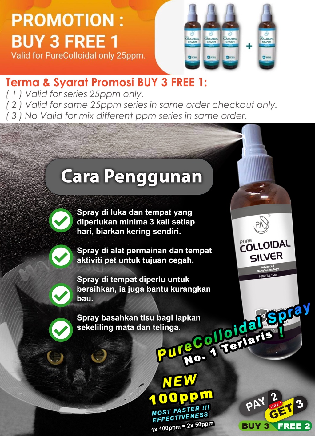 PA 50PPM Pure Colloidal Nano Silver Pets Spray on pet ringworm remedy