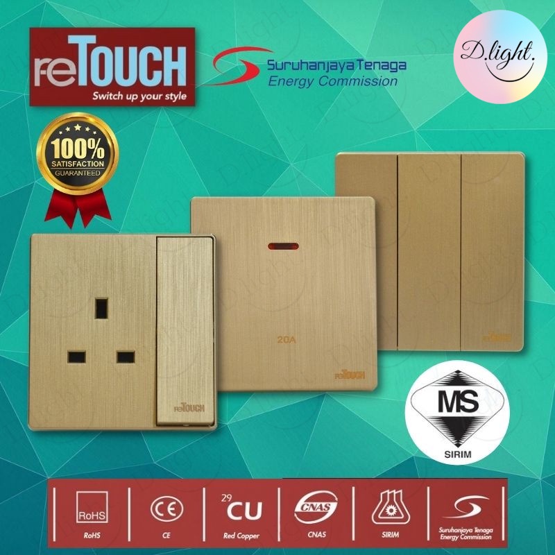 [SIRIM] reTouch Ultra Rimless Switch 1/2/3/4Gang 1/2Way 13A/15A Double ...