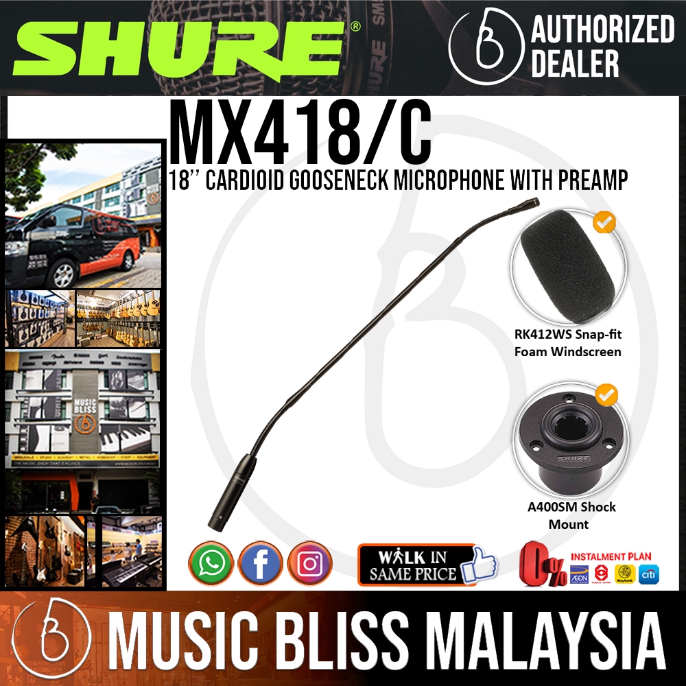 Shure MX418/C 18 Inch Cardioid Gooseneck Microphone With Preamp (MX418C ...