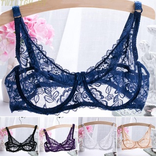 Sexy ultra-thin lace lingerie bra set steel ring top transparent underwear  women underwire gather large size solid color bralett - AliExpress