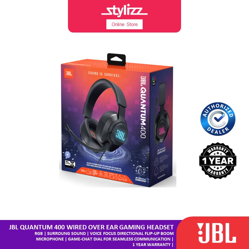 JBL QUANTUM 400 WIRED OVER EAR GAMING HEADSET WITH RGB + SURROUND SOUND