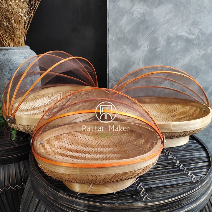 [Oval & Dark Net] Bamboo Food Cover Net Kitchenware Tampi Tableware ...