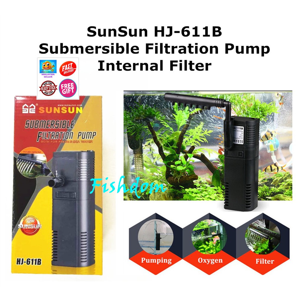 SunSun HJ-611B 3 in 1 Aquarium Fish Tank Submersible Filtration Pump ...