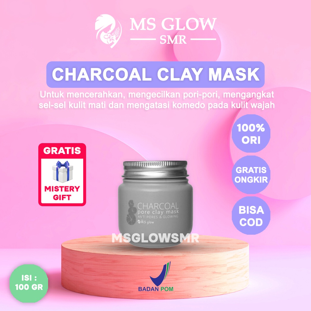 Ms Glow Charcoal Clay Mask Original To Brighten, Shrink Pores, Remove ...