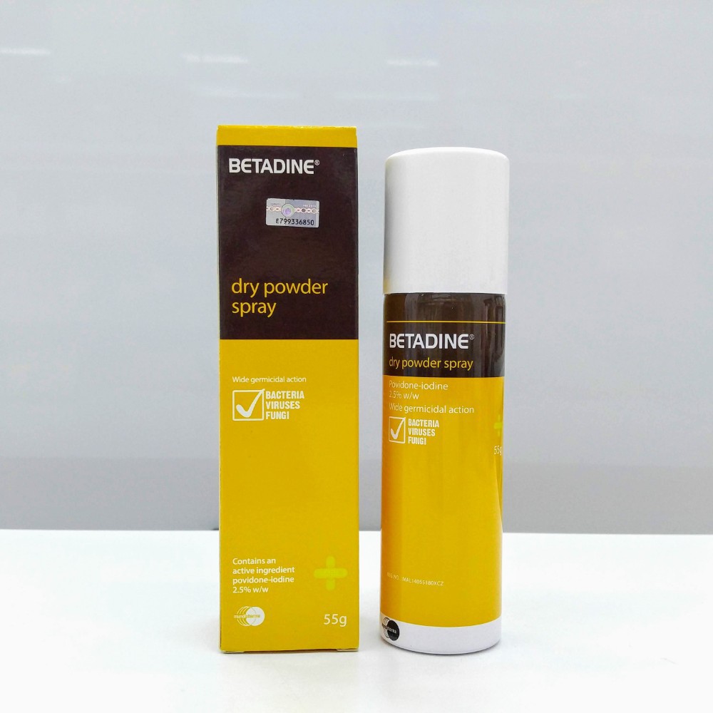 Betadine Dry Powder Antiseptic Spray Povidone Iodine 55g Shopee 9159