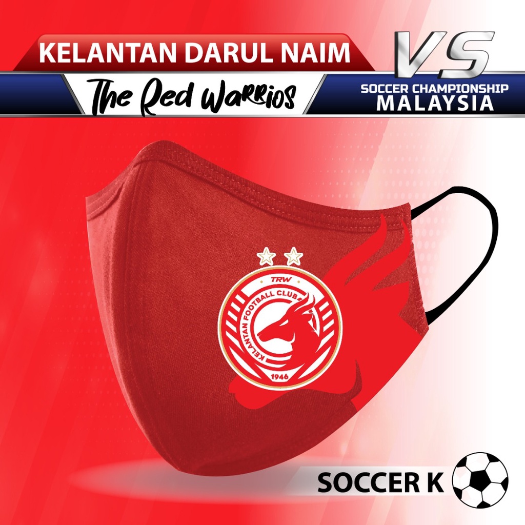 CUSTOM MADE 3 LAYER FACE MASK DESIGN TEAM BOLA NEGERI BUDAK EARLOOP