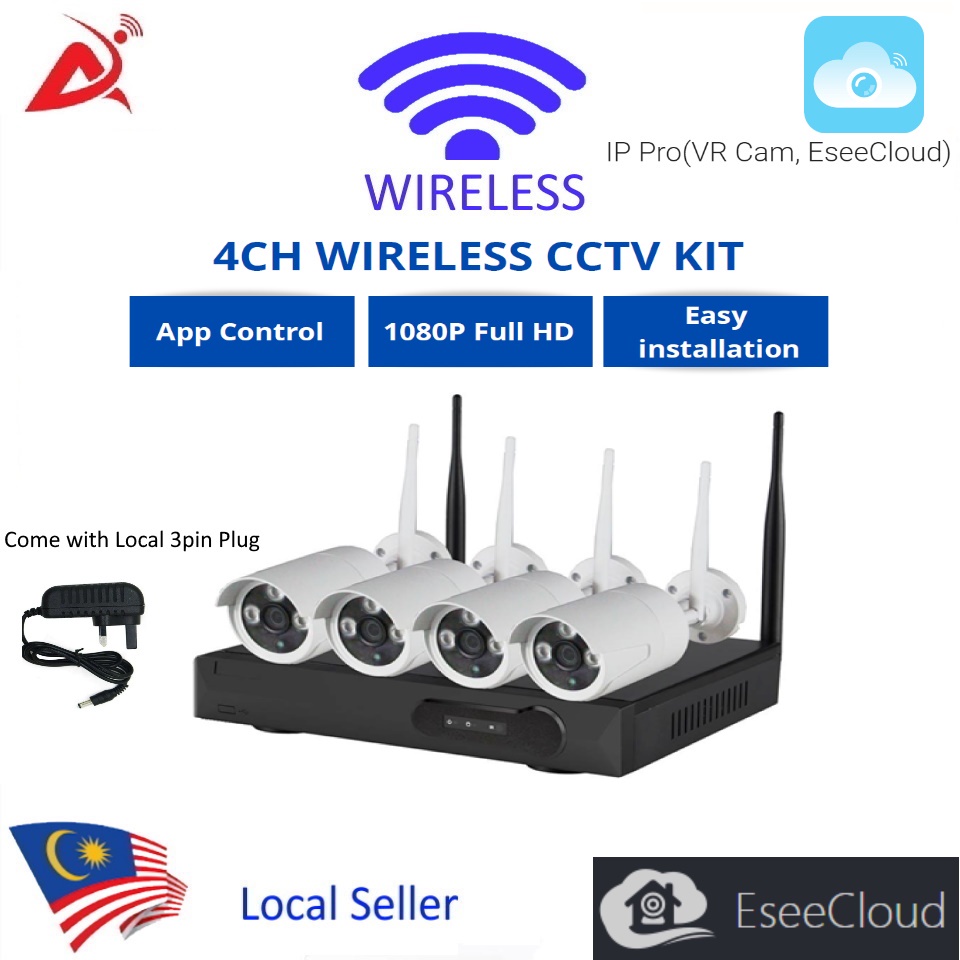 IP Pro EseeCloud NVR Kit Wireless Security System + 4pcs 1080P FHD WiFi ...