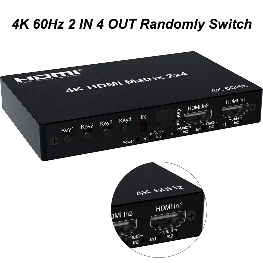 4K 60hz HDMI Matrix 2x4 2 In 2 3 4 Out HDMI 2.0 Splitter Switcher Audio ...
