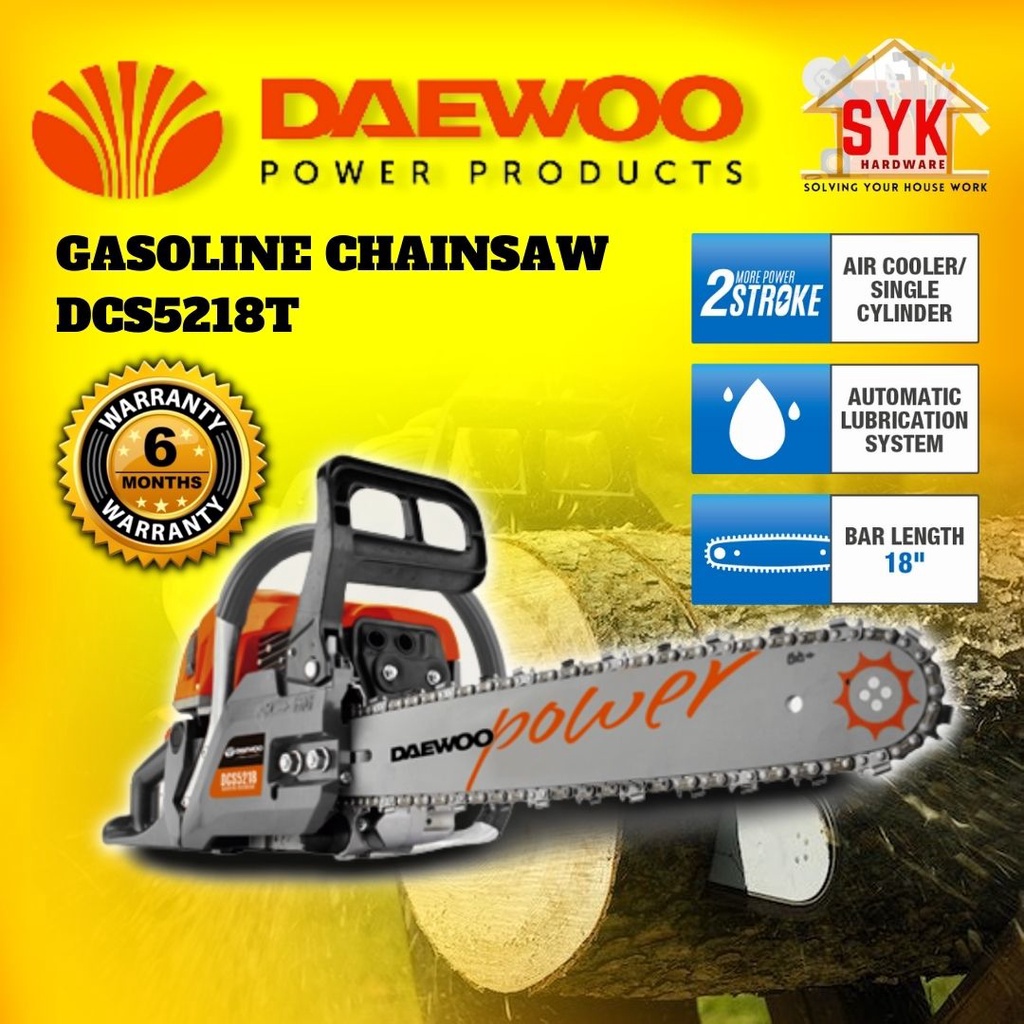 SYK DAEWOO Gasoline Chainsaw DCS5218T 18 Inch 52cc Cordless Chainsaw Petrol Mesin Gergaji Kayu Mesin Potong Kayu