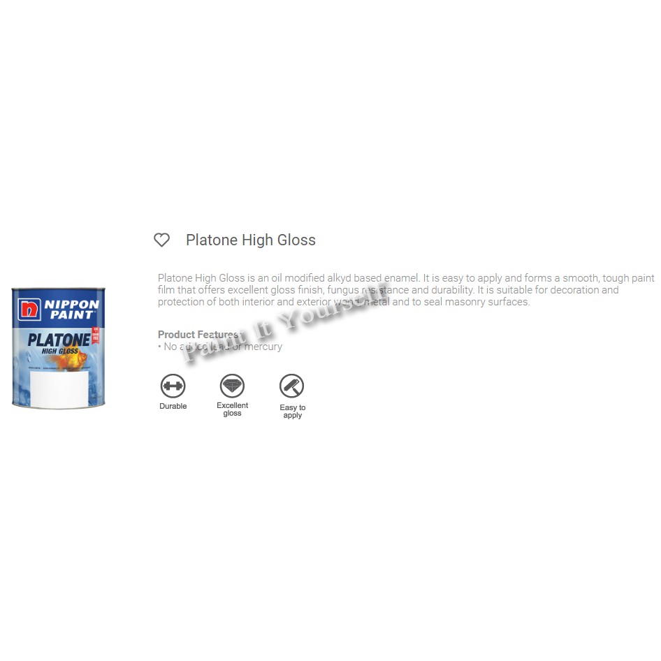 Nippon Paint Platone High Gloss Cat Minyak Besi Kayu 5L - 5 Liter ...