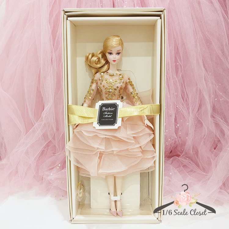 barbie fashion model collection blush & gold cocktail dress Silkstone Barbie Blush & Gold Cocktail Dress Gold Label NRFB