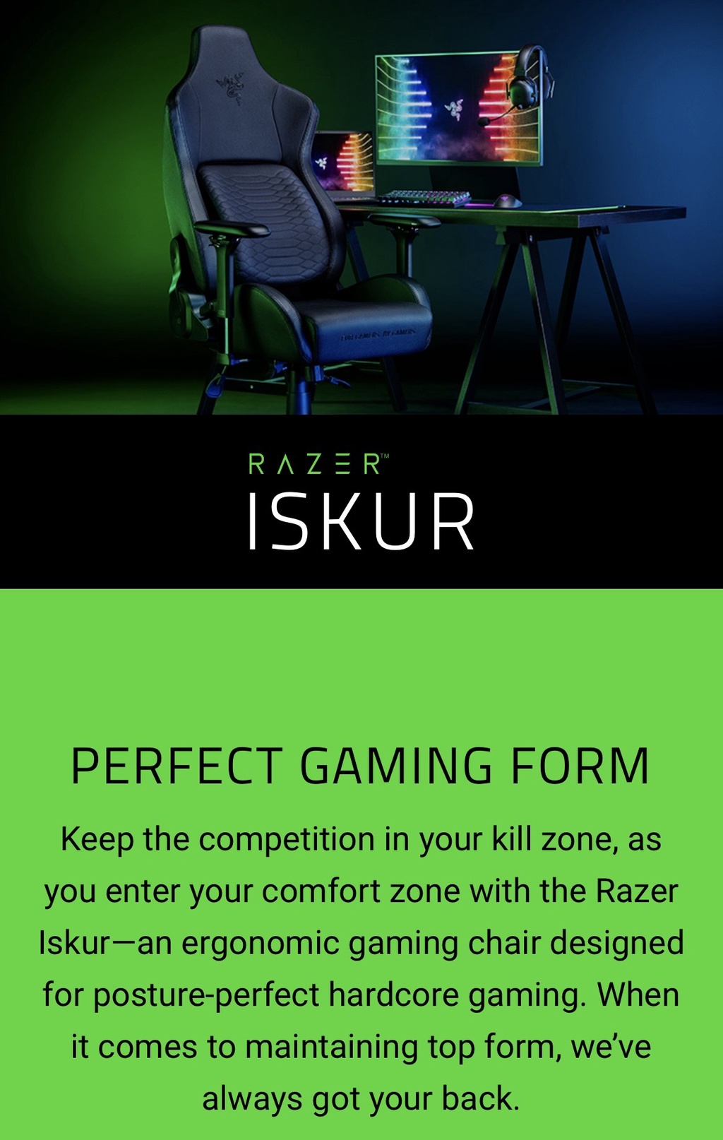 Razer Iskur Gaming Chair with Built in Lumbar Support Shopee