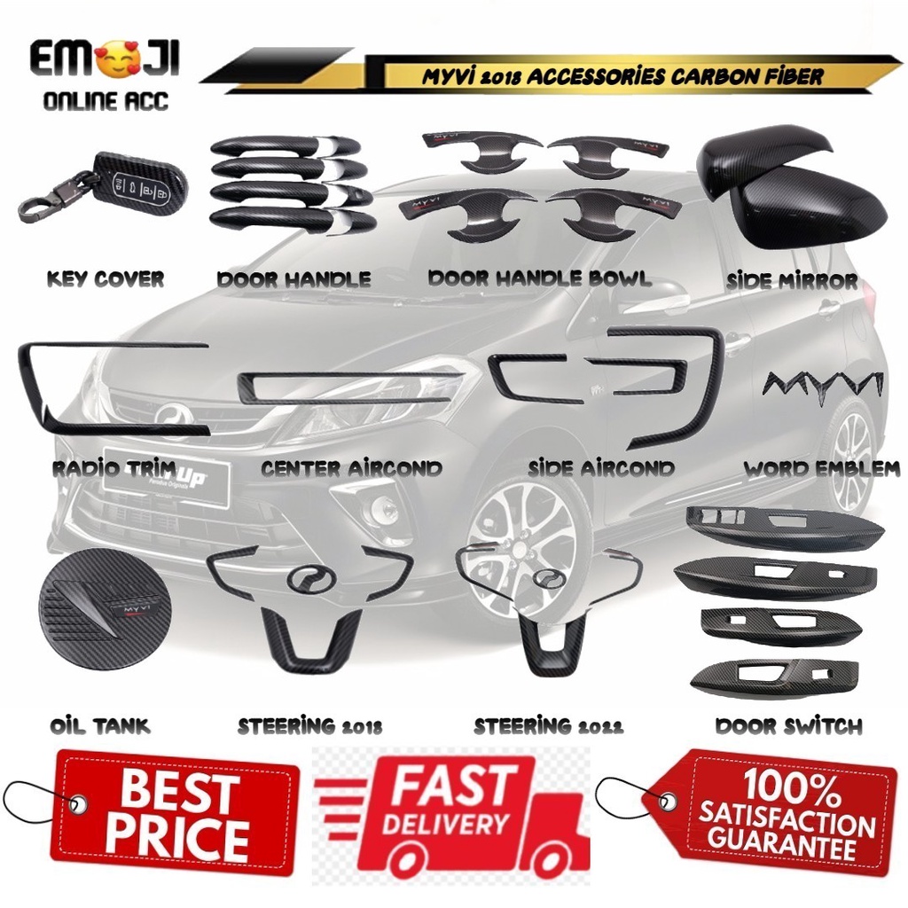 Perodua Myvi 2018 2023 Carbon Fiber Accessories Steering Aircond
