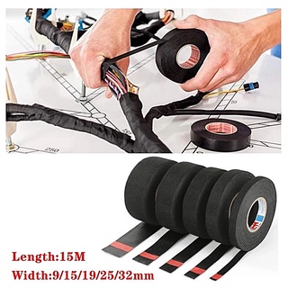 Black Universal Adhesive Cloth Fabric Car Wiring Harness Looms Tape 32mm x  15m