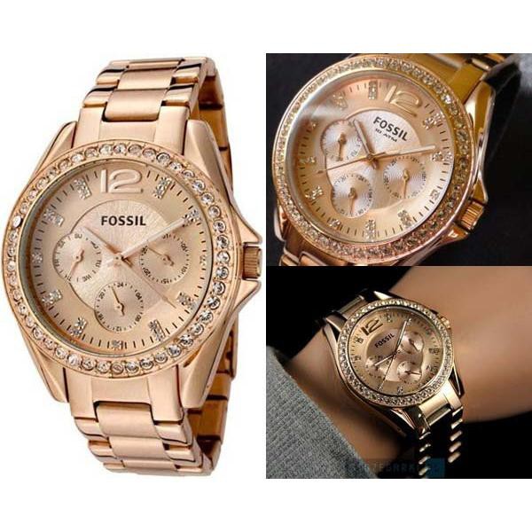 Fossil women's riley stainless steel multifunction glitz quartz watch best sale