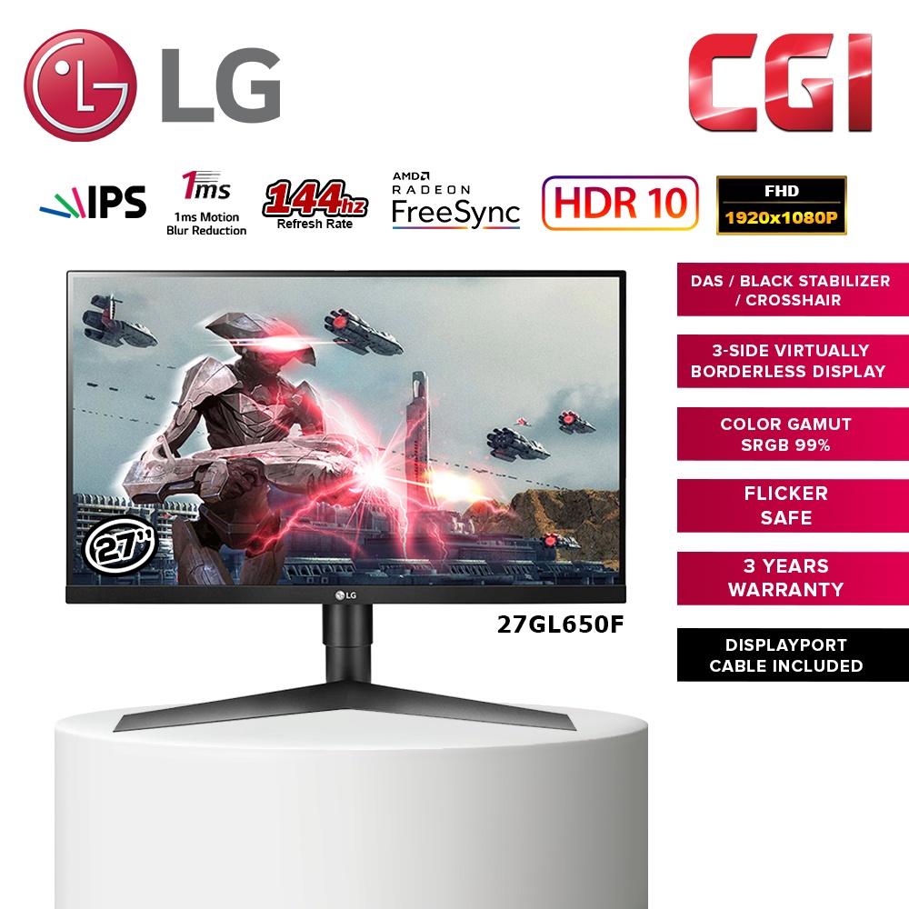 LG 27GL650F-B 27 Inch Full HD Ultragear G-Sync Compatible Gaming Monitor  with 144Hz Refresh Rate and HDR 10 - Black