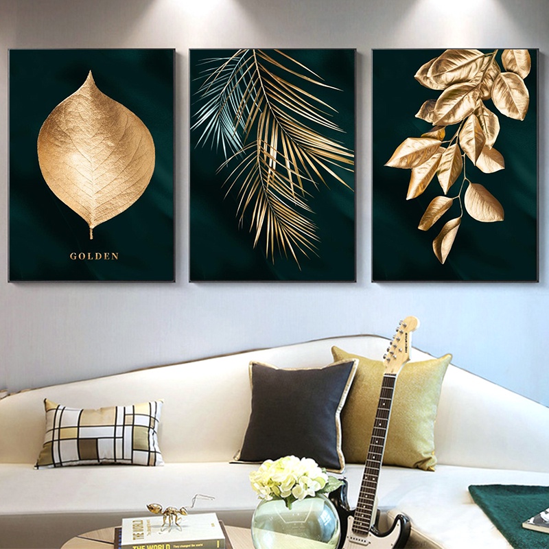 Abstract Nordic highend paintings gold leaf plant posters and art