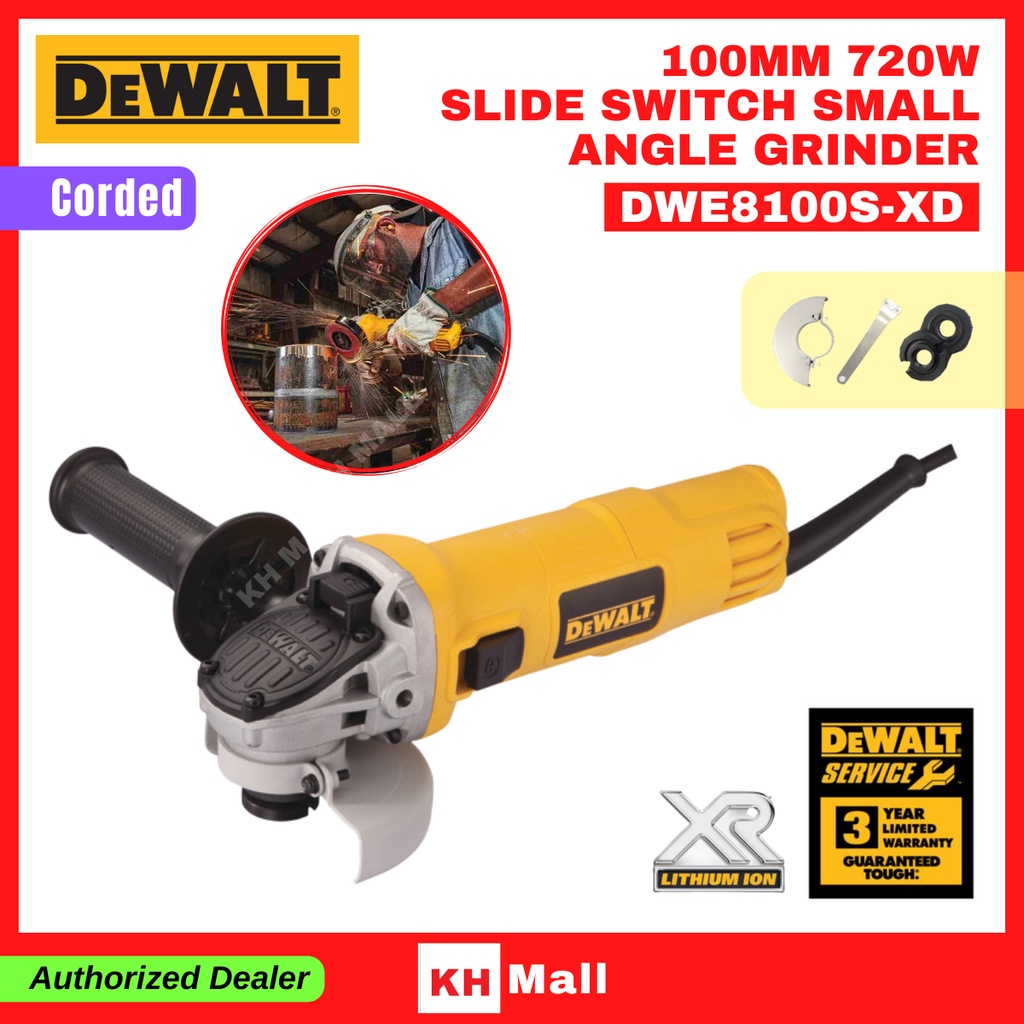 DEWALT DWE8100S-XD 100MM 720W ( 4" ) 12000rpm Slide Switch Small Angle ...