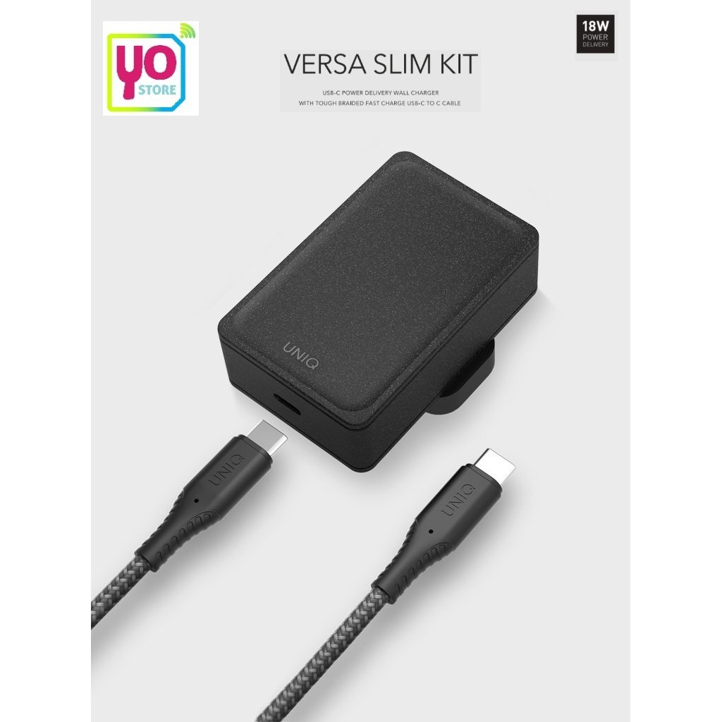 Uniq Versa Slim Kit PD18+ Bundle (USB-C Wall Adaptor + USB-C to C Cable ...