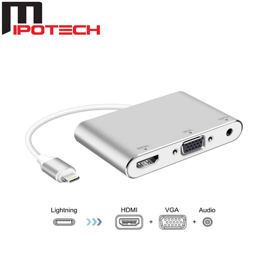 Heligear Lightning to HDMI+VGA+3.5mm Audio Adapter | PGMall