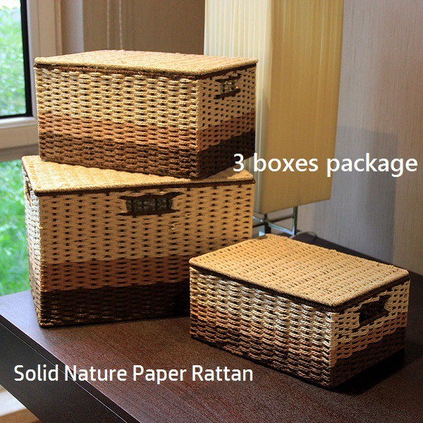 Handmade Solid Nature Paper Rattan Storage Boxes, Basket Box With Lid ...