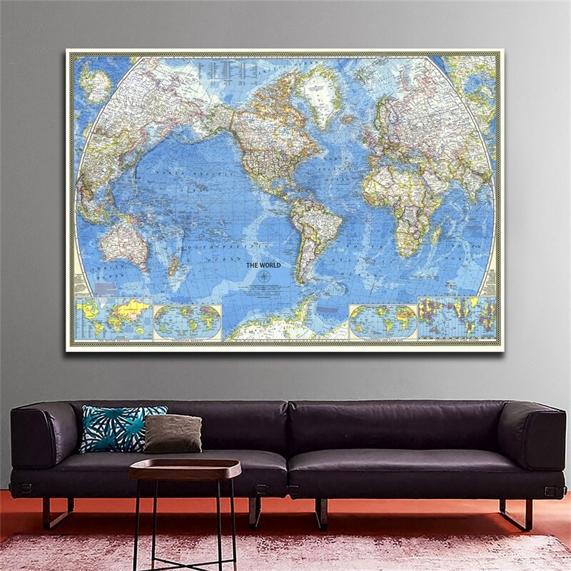 84*59cm 1970 World Map Non Woven Map Of The World Wall Sticker ...