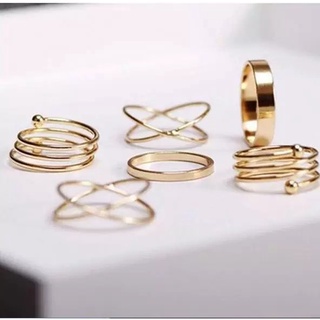 C.FASHION Korean 5 Pieces Rings Set Ins Women Fashion Accessories Jewelry  Pearl Ring Cincin Perempuan Wanita 现货戒指
