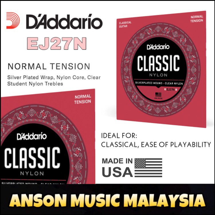 D'Addario EJ27N Student Nylon Classical Guitar Strings, Normal Tension