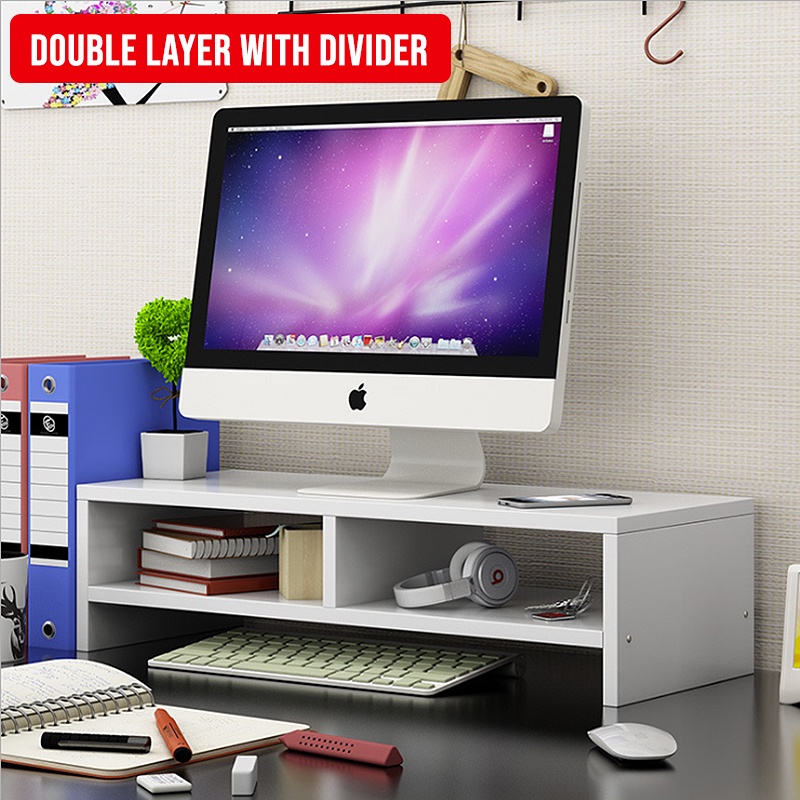 Unicomall Wood Computer Monitor Stand Riser Desk Organizer for Home ...