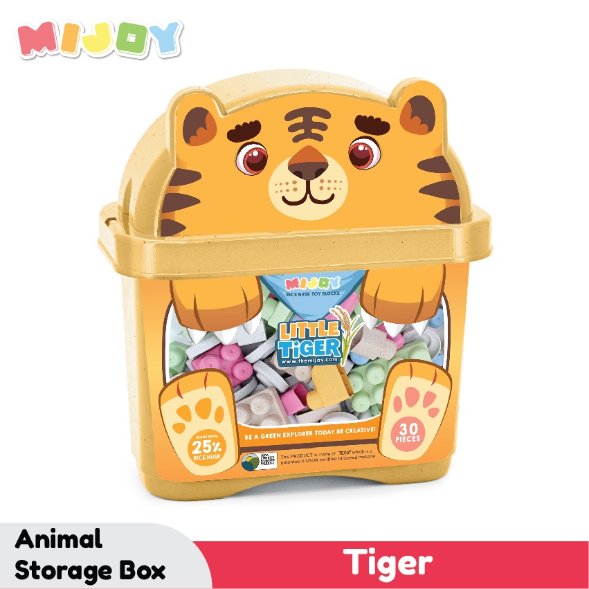 【Ready Stock】MIJOY Rice Husk Toy Blocks with Tiger Animal Storage Box ...