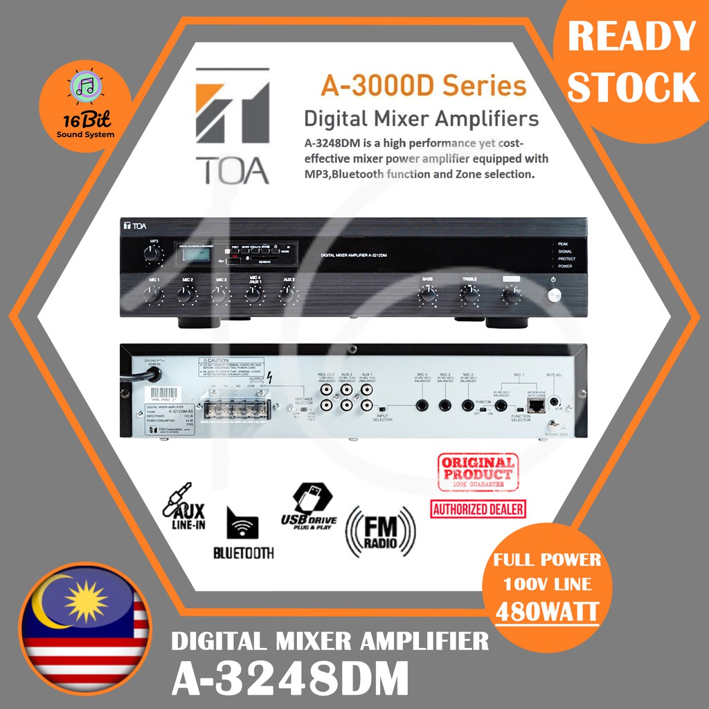 TOA Amplifier A3248DM 480Watt Mixer Power Amplifier with USB input SD