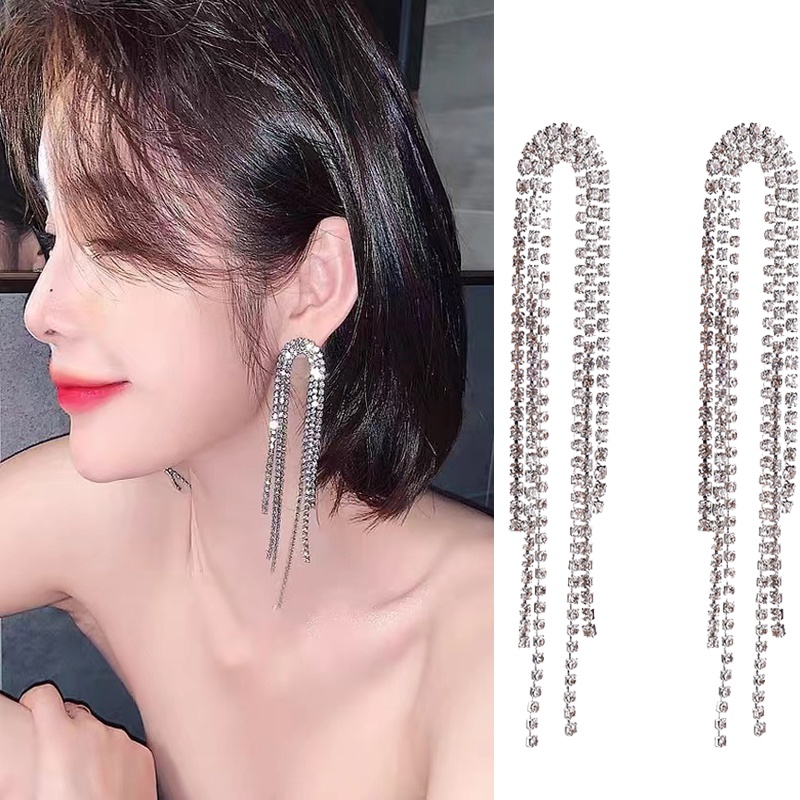 Women Luxury Elegant Rhinestone Earrings / Korean Long Tassel