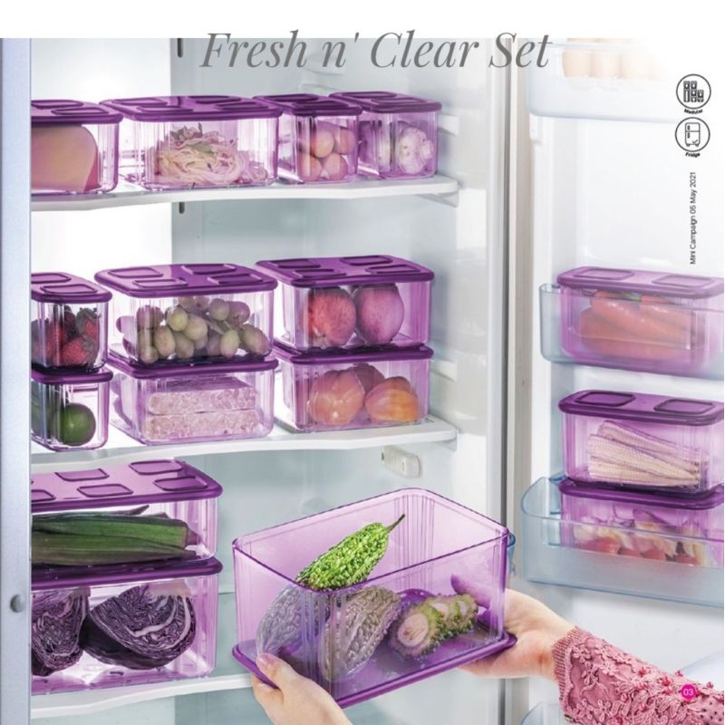 Tupperware Purple Fresh N Clear Clearmate Large 1.6L 2.5L Food