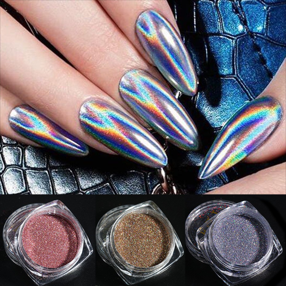 NAIL Holographic Powder on Nails Laser Silver Glitter Chrome Nail ...