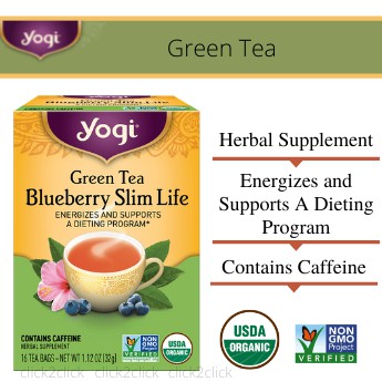Yogi Tea, Green Tea Blueberry Slim Life, 16 Tea Bags, 1.12 oz (32 g ...