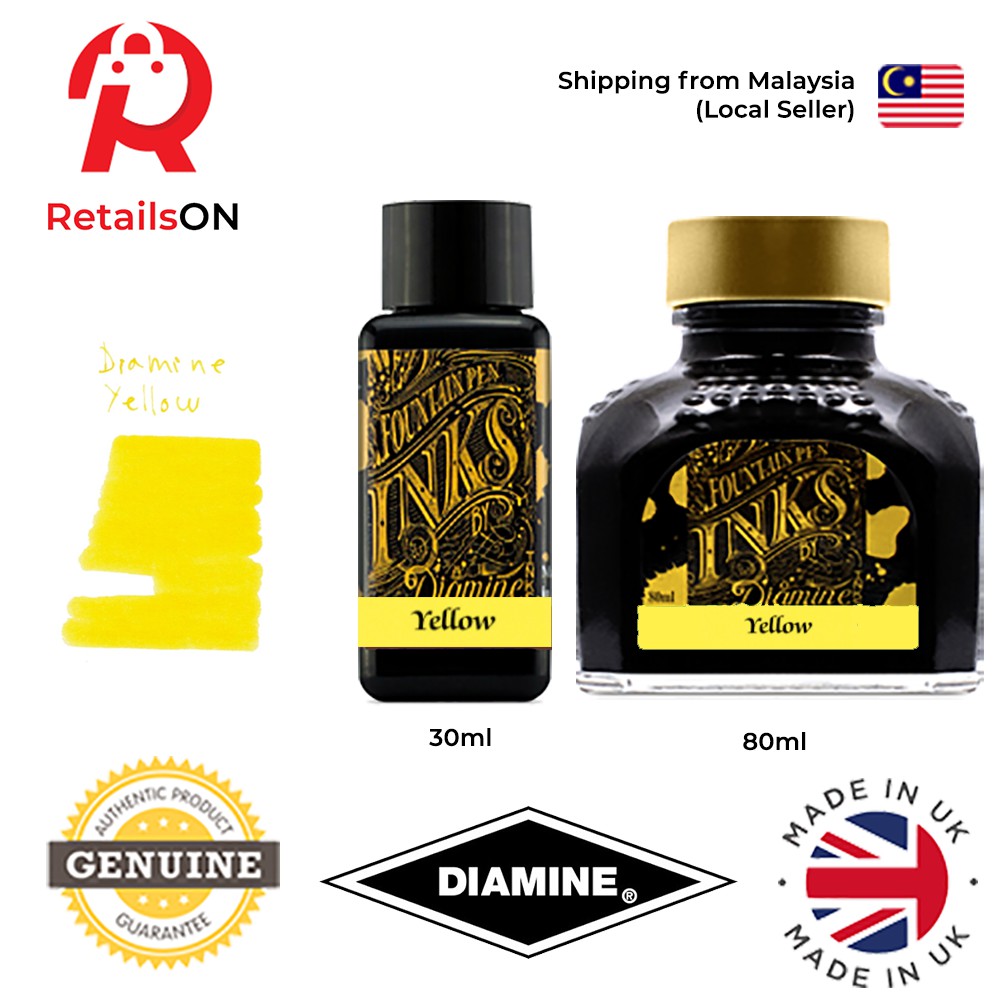 Diamine Ink Bottle (30ml / 80ml) Yellow / Fountain Pen Ink Bottle 1pc